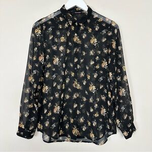 The Kooples Ditsy Floral Button Down Blouse Sheer